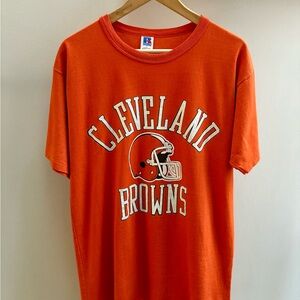 Cleveland Browns VTG 80s orange helmet T-shirt L Russell Athletic Made in USA
